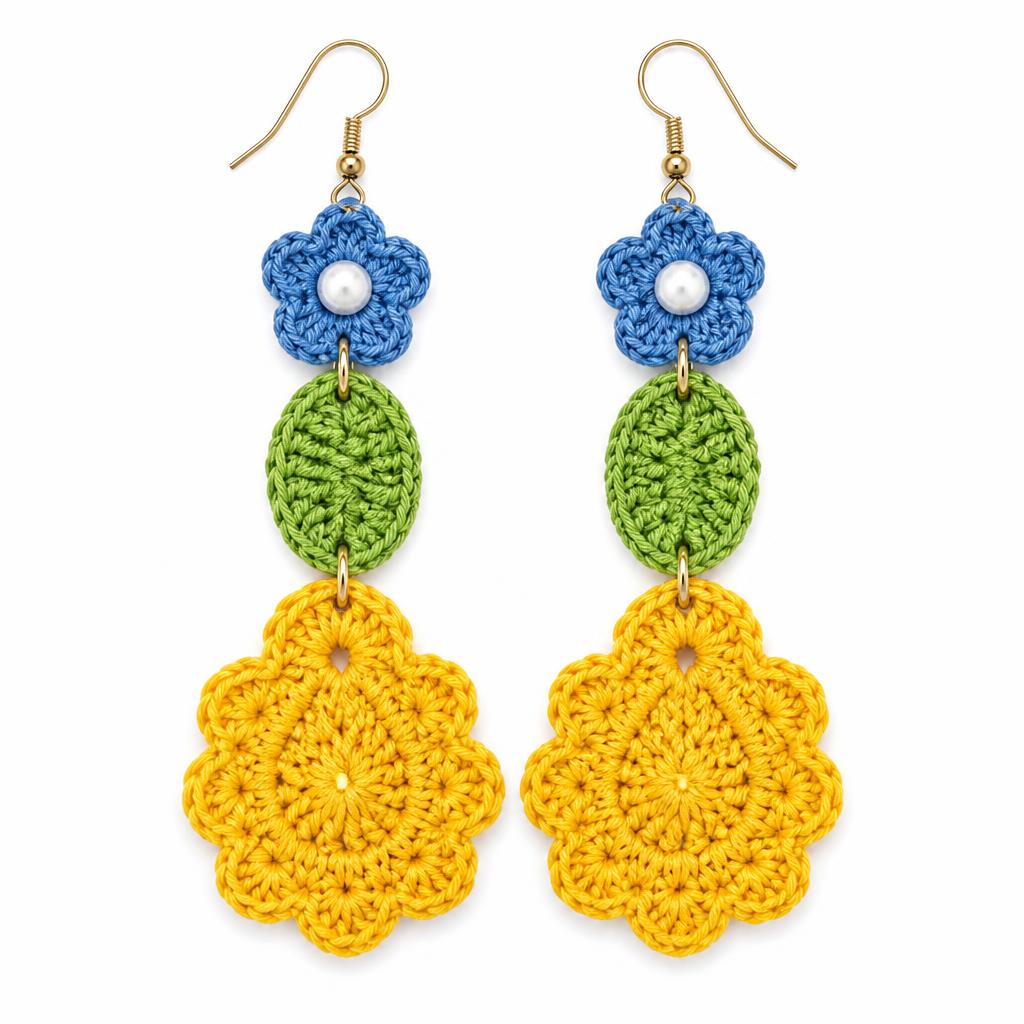 Brinco Flor Brasil em crochê artesanal