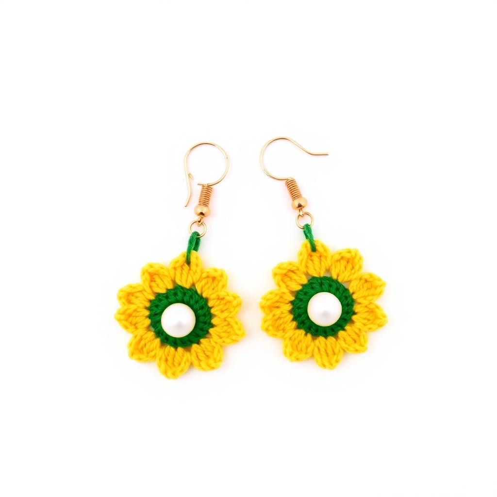 Brinco Flor Girassol Brasil em crochê artesanal